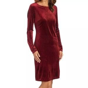 NEW Women's Tahari Large Dark Red Velvet Dress Large Long Sleeves $138